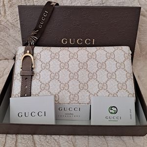 Gucci Supreme White/ Brown Leather Wallet